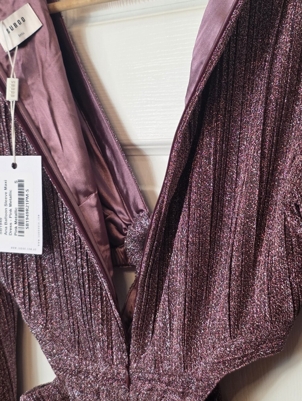 NWT SUBOO Revolve Balloon Sleeve Metallic Maxi Women's Dress Small - Picture 10 of 11